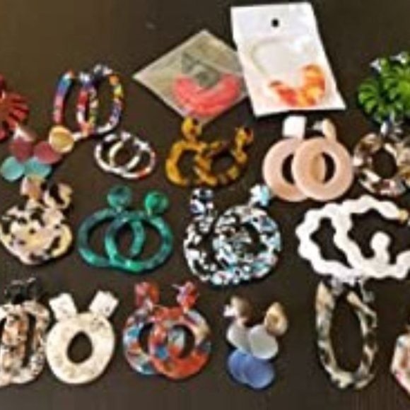 New 25 Pairs Acrylic Resin Statement Earrings Set for Women Girls - Picture 1 of 16